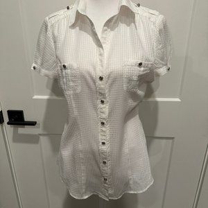 WHBM Cap Sleeved Textured White Shirt Size 0